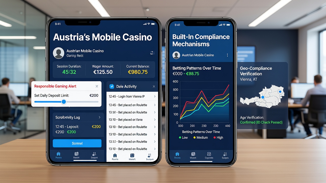 Close-up of compliance alert notification on an Austrian mobile casino app with activity log visible